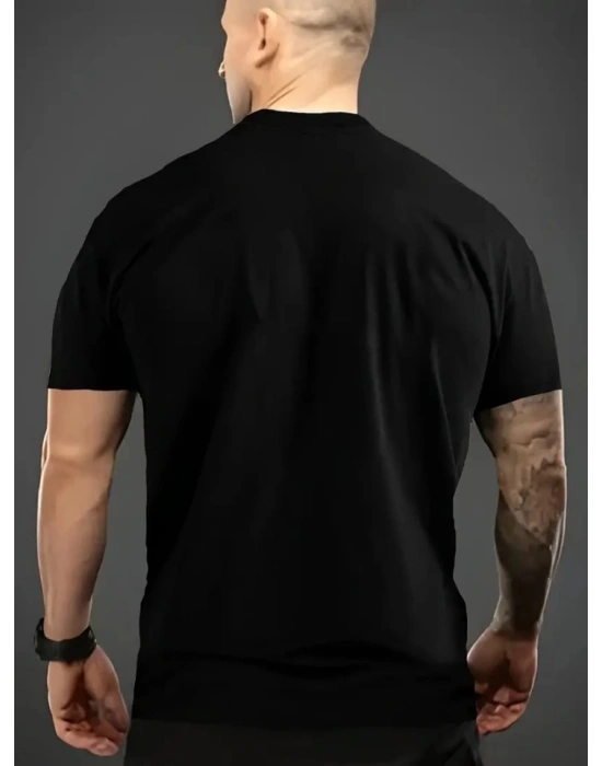 Baskılı Oversize Bisiklet Yaka Tshirt  iyah