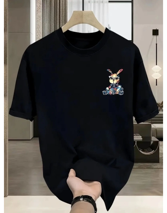 Baskılı Oversize Bisiklet Yaka Tshirt  iyah