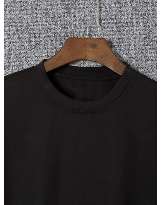 Baskılı Oversize Bisiklet Yaka Tshirt  iyah