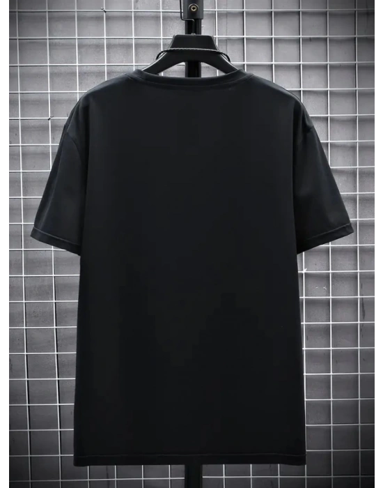 Baskılı Oversize Bisiklet Yaka Tshirt  iyah