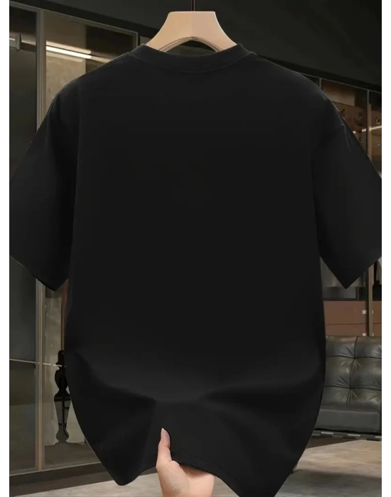 Baskılı Oversize Bisiklet Yaka Tshirt  iyah