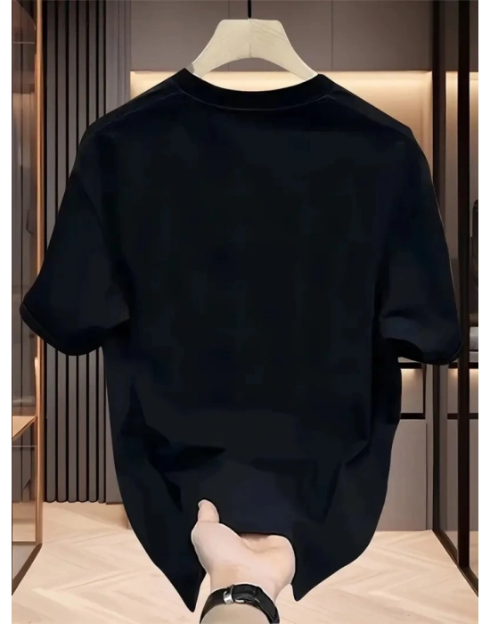 Baskılı Oversize Bisiklet Yaka Tshirt  iyah