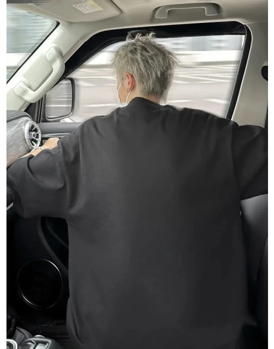 Baskılı Oversize Bisiklet Yaka Tshirt  iyah