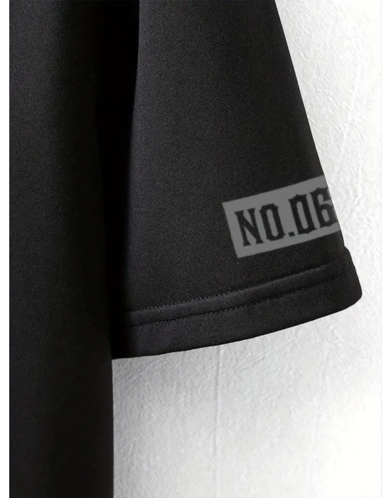 Baskılı Oversize Bisiklet Yaka Tshirt  iyah