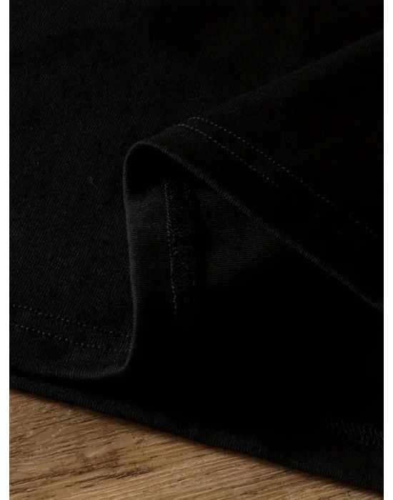 Baskılı Oversize Bisiklet Yaka Tshirt  iyah