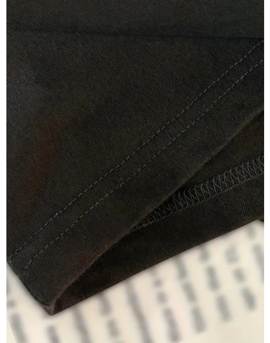 Baskılı Oversize Bisiklet Yaka Tshirt  iyah