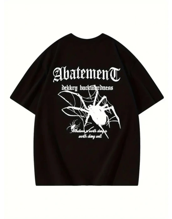 Baskılı Oversize Bisiklet Yaka Tshirt  iyah