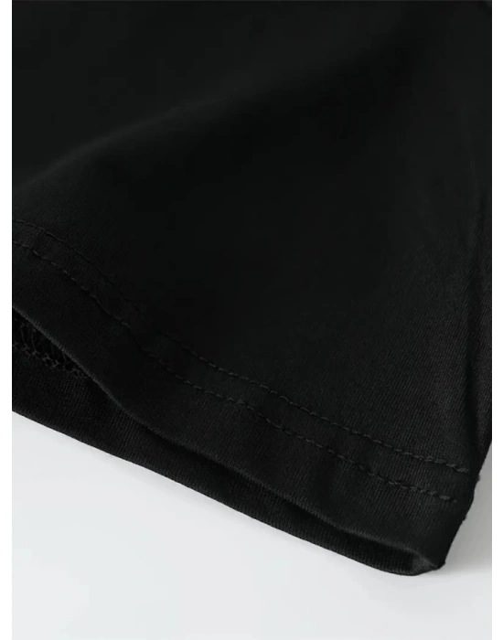 Baskılı Oversize Bisiklet Yaka Tshirt  iyah