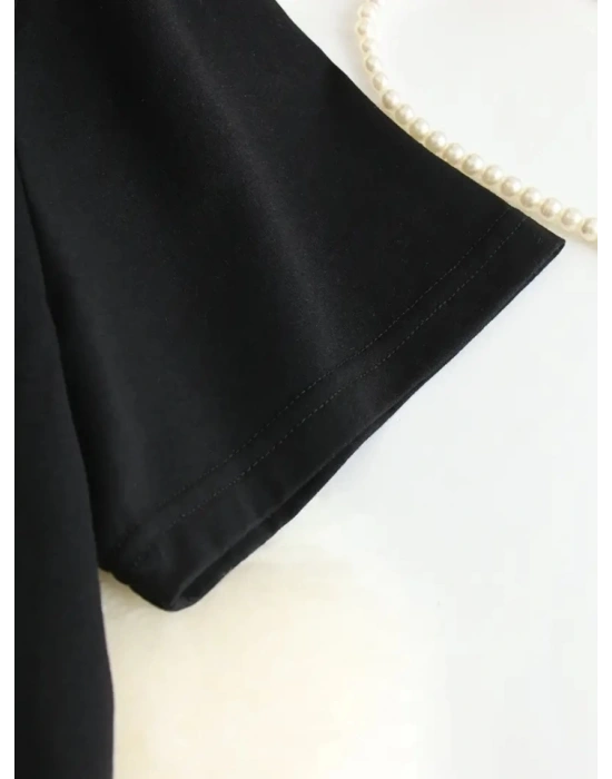 Baskılı Oversize Bisiklet Yaka Tshirt  iyah