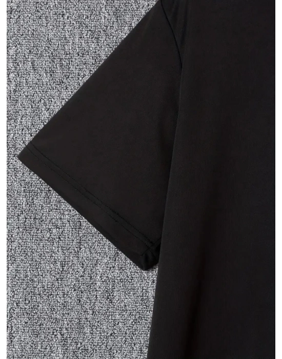 Baskılı Oversize Bisiklet Yaka Tshirt  iyah