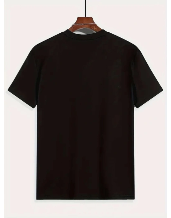 Baskılı Oversize Bisiklet Yaka Tshirt  iyah