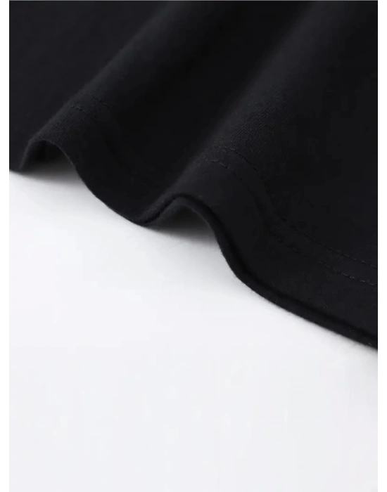 Baskılı Oversize Bisiklet Yaka Tshirt  iyah