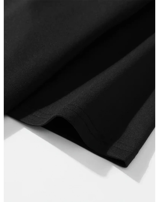 Baskılı Oversize Bisiklet Yaka Tshirt  iyah