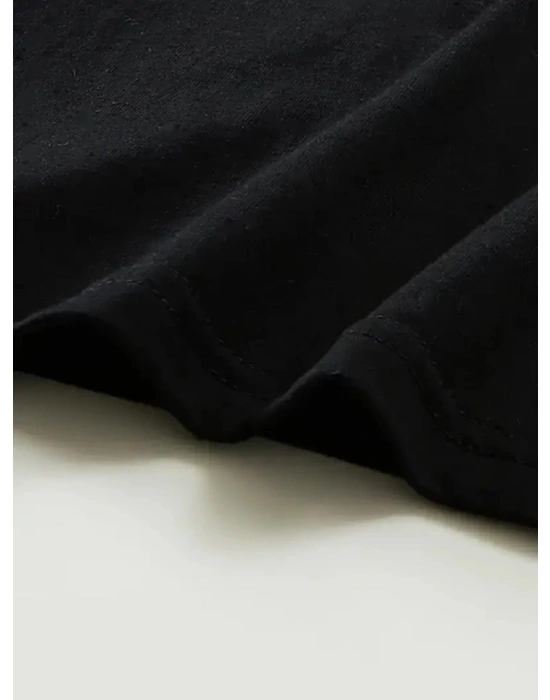 Baskılı Oversize Bisiklet Yaka Tshirt  iyah