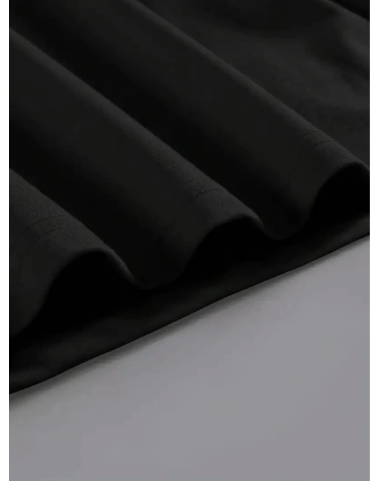 Baskılı Oversize Bisiklet Yaka Tshirt  iyah