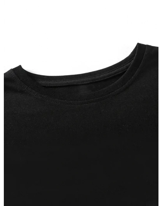 Baskılı Oversize Bisiklet Yaka Tshirt  iyah