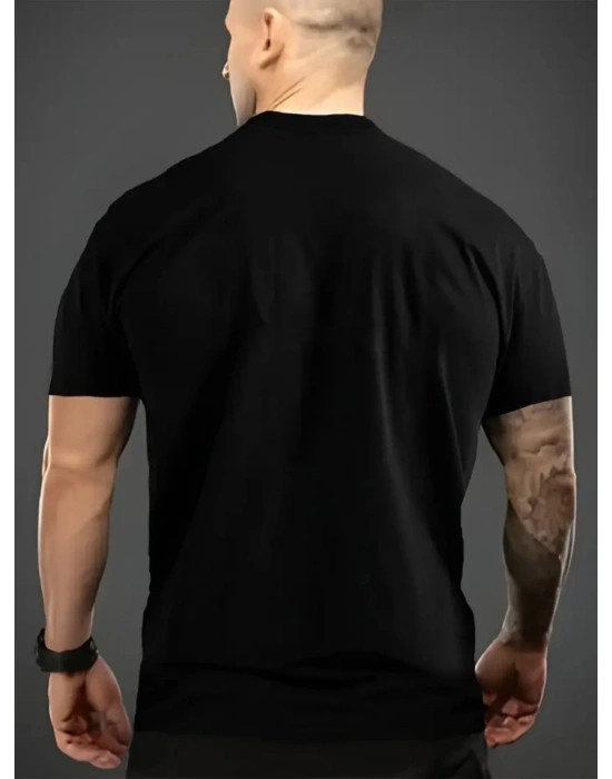 Baskılı Oversize Bisiklet Yaka Tshirt  iyah