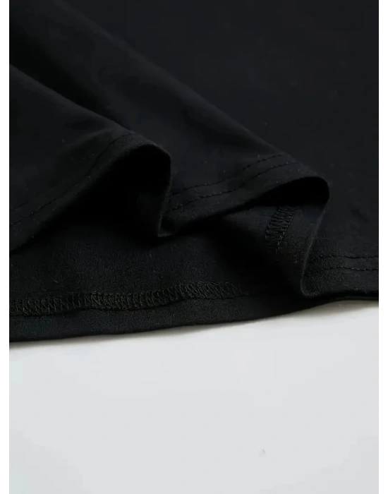 Baskılı Oversize Bisiklet Yaka Tshirt  iyah