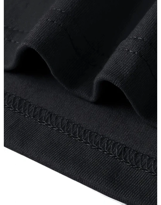 Baskılı Oversize Bisiklet Yaka Tshirt  iyah