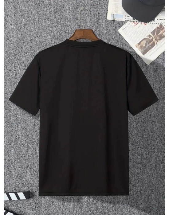 Baskılı Oversize Bisiklet Yaka Tshirt  iyah