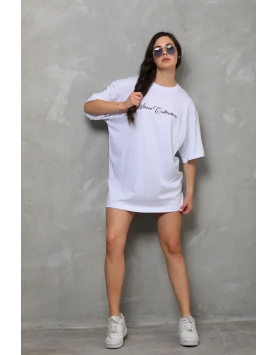 Baskılı Thirt Kısa Kol Bisiklet Yaka Regular Rahat Kalıp Günlük Tişört  Beyaz