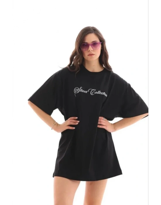 Baskılı Thirt Kısa Kol Bisiklet Yaka Regular Rahat Kalıp Günlük Tişört  iyah