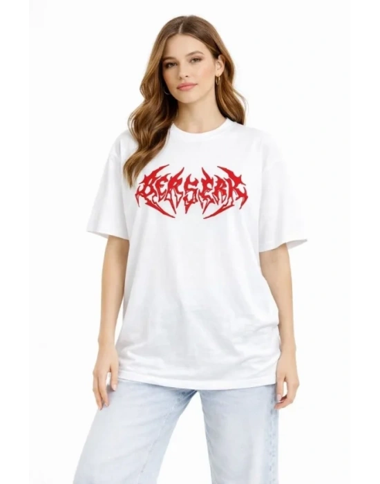 Baskılı Thirt Yazlık Kısa Kol Bisiklet Yaka Rahat Kalıp Tişört  Beyaz