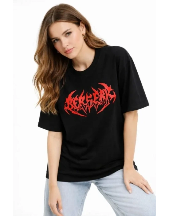 Baskılı Thirt Yazlık Kısa Kol Bisiklet Yaka Rahat Kalıp Tişört  iyah