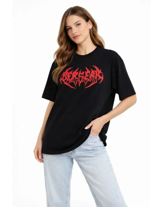 Baskılı Thirt Yazlık Kısa Kol Bisiklet Yaka Rahat Kalıp Tişört  iyah