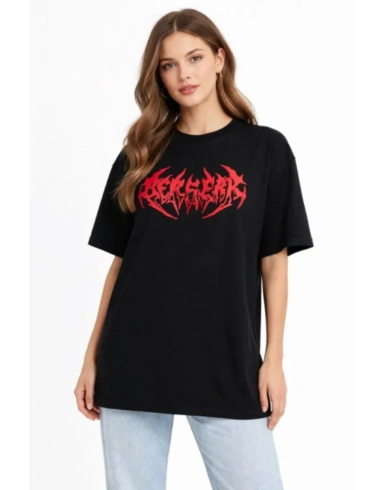 Baskılı Thirt Yazlık Kısa Kol Bisiklet Yaka Rahat Kalıp Tişört  iyah