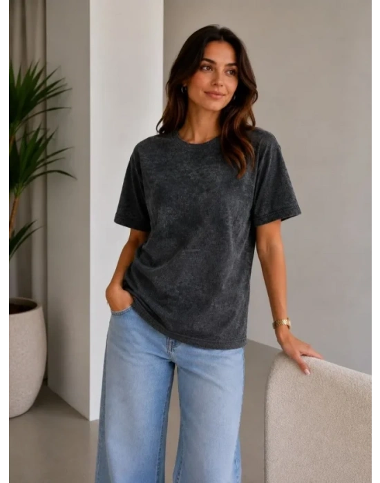 Batik Desenli Tişört Bisiklet Yaka Kısa Kol Regular Fit Tshirt  iyah