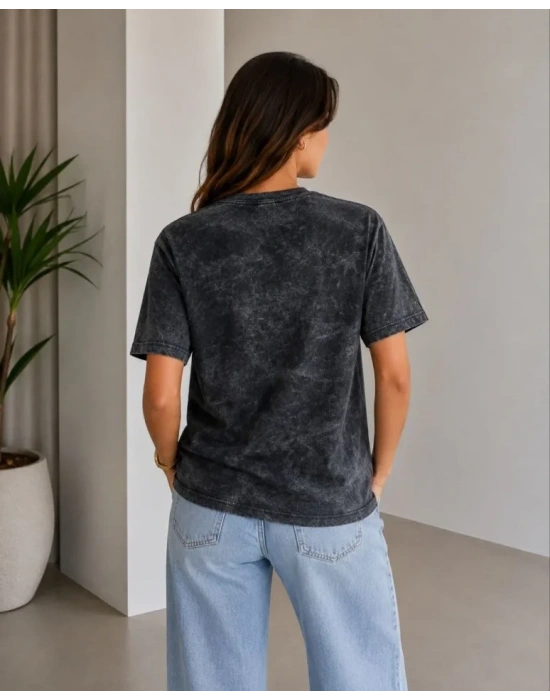 Batik Desenli Tişört Bisiklet Yaka Kısa Kol Regular Fit Tshirt  iyah