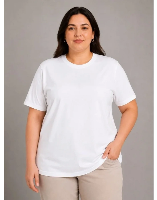 Battal Big Size Basic Tişört Bisiklet Yaka Rahat Kalıp TShirt  Beyaz