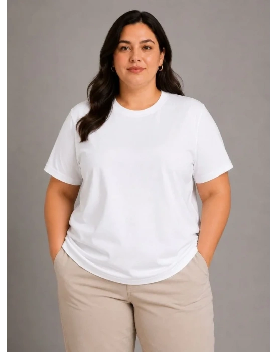 Battal Big Size Basic Tişört Bisiklet Yaka Rahat Kalıp TShirt  Beyaz