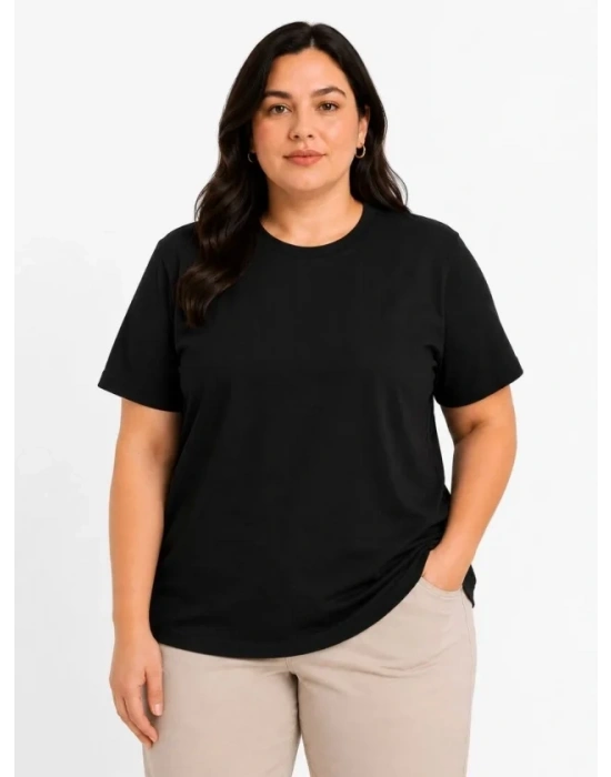 Battal Big Size Basic Tişört Bisiklet Yaka Rahat Kalıp TShirt  Siyah