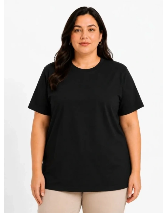 Battal Big Size Basic Tişört Bisiklet Yaka Rahat Kalıp TShirt  Siyah
