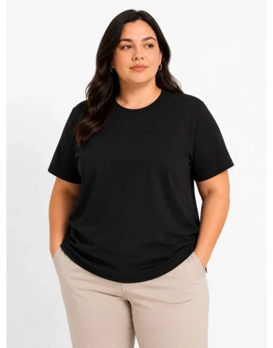 Battal Big Size Basic Tişört Bisiklet Yaka Rahat Kalıp TShirt  Siyah