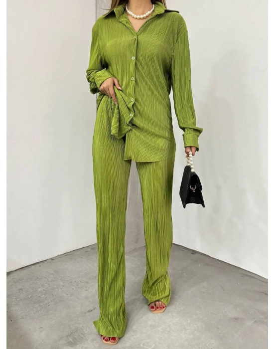 Bayrama Özel Kadın Düşük Omuz alaş Gömlek Ve Yırtmaç Detay İspanyol Paça Pantolon