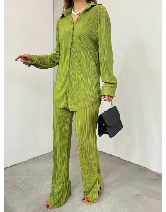 Bayrama Özel Kadın Düşük Omuz alaş Gömlek Ve Yırtmaç Detay İspanyol Paça Pantolon