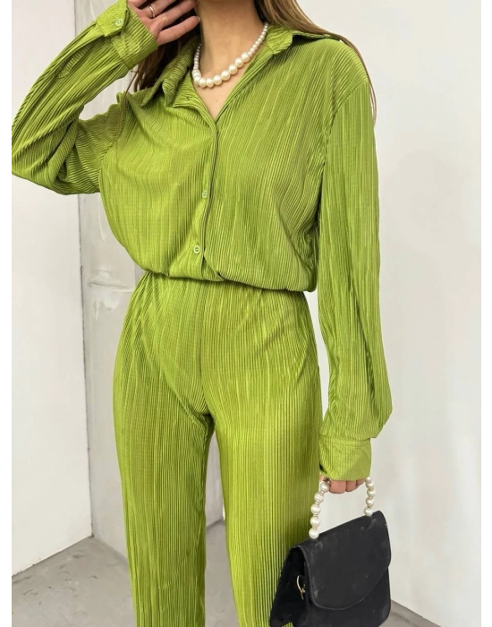 Bayrama Özel Kadın Düşük Omuz alaş Gömlek Ve Yırtmaç Detay İspanyol Paça Pantolon