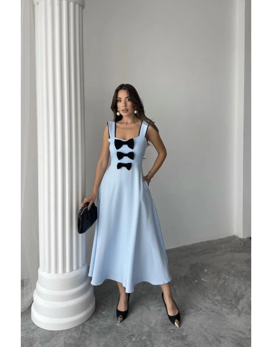 Bebe Mavi Fiyonk Garnili Dantelli Elbise