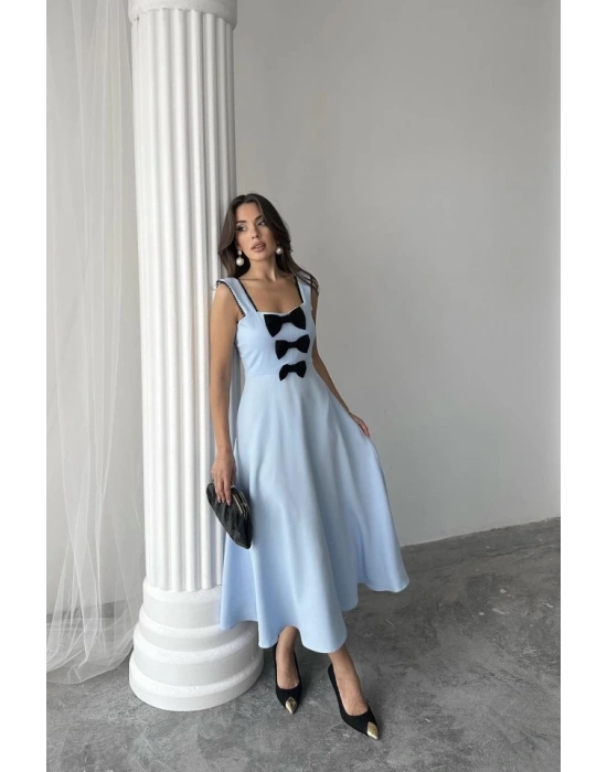 Bebe Mavi Fiyonk Garnili Dantelli Elbise