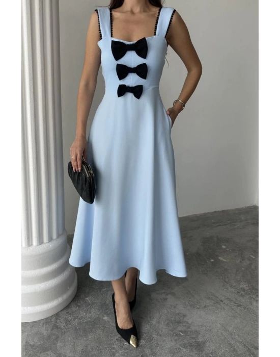 Bebe Mavi Fiyonk Garnili Dantelli Elbise