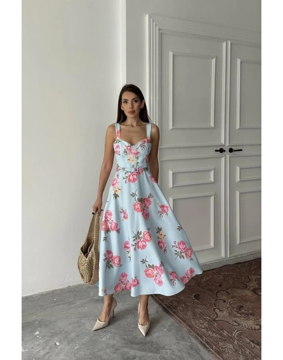 Bebe Mavi İnce Kemer Detaylı Elbise