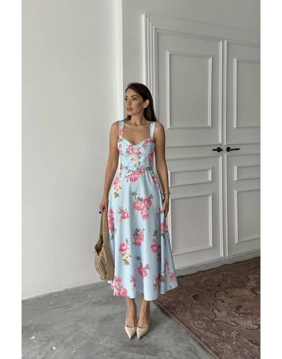 Bebe Mavi İnce Kemer Detaylı Elbise