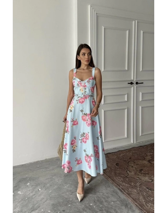 Bebe Mavi İnce Kemer Detaylı Elbise