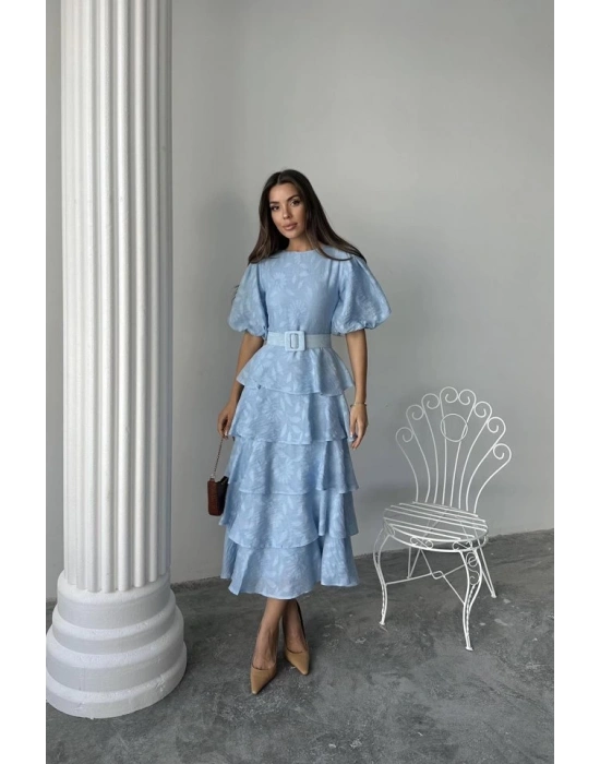 Bebe avi Kat Kat Balon Kollu Kemerli Elbise