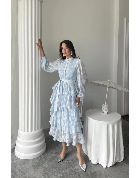 Bebe Mavi Uzun Volanlı Elbise