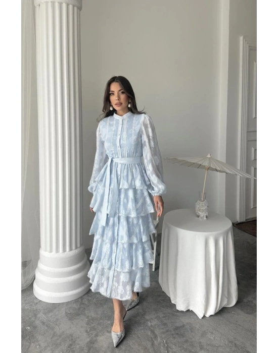 Bebe Mavi Uzun Volanlı Elbise