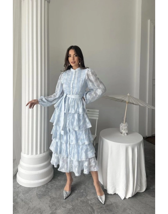 Bebe Mavi Uzun Volanlı Elbise